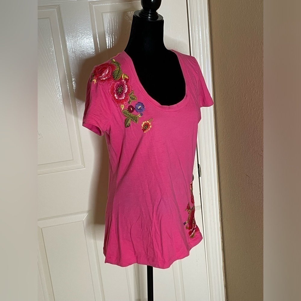 Johnny Was Floral Embroidered Cotton Jersey T-Shirt Large - Picture 2 of 11